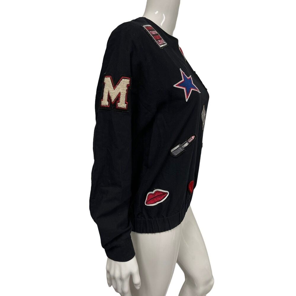 MSGM Black Cotton Patch Embroidered Pullover Sweatshirt Top Size 42 US 6 - Picture 2 of 5